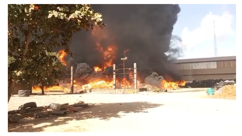 A raging inferno at DuraPlast Company Ltd., North Industrial Area in Accra